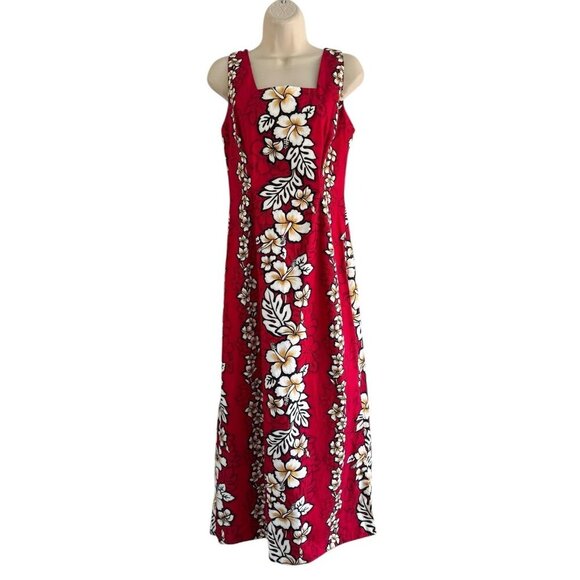 VTG Royal Creations Red Hibiscus Sheath Maxi Hawaiian Dress Woman's Sz M - Picture 1 of 8